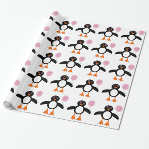 Cute Pink Baby Girl Penguin Wrapping Paper