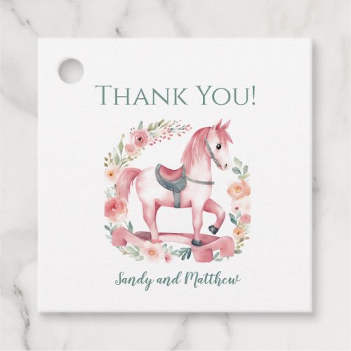 Cute Pink Baby Girl Rocking Horse Favor Tags 