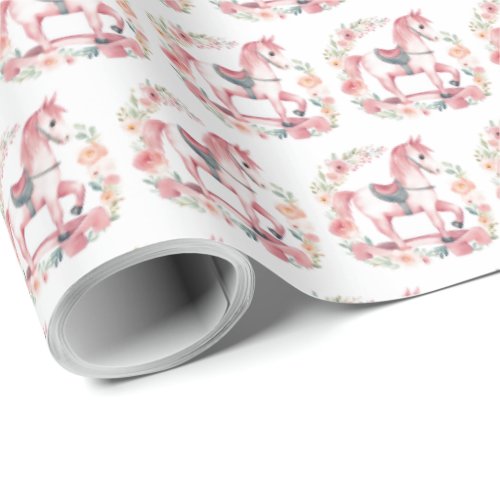Cute Pink Baby Girl Rocking Horse Gift Wrapping Wrapping Paper