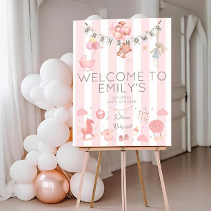 Cute Pink Baby Girl Shower Welcome Sign - Adorable