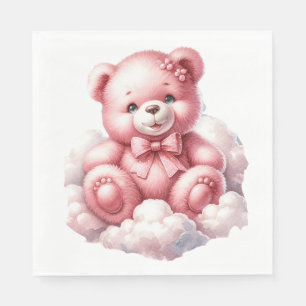 CUTE PINK BABY GIRL TEDDY BEAR ON A CLOUD NAPKINS