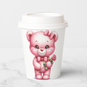 CUTE PINK BABY GIRL TEDDY BEAR WITH ROSE PAPER CUPS