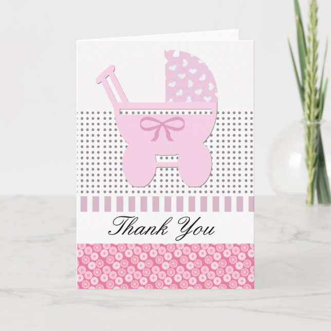 Cute  Pink Baby Girl  vintage Carriage Thank you (Front)