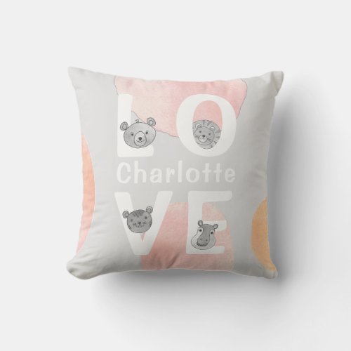 Cute Pink Baby Girls Nursery Throw Pillow