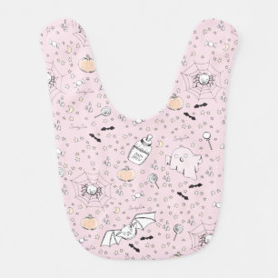 Cute Pink Baby Halloween Ghost, Bat & Pumpkin Baby Bib