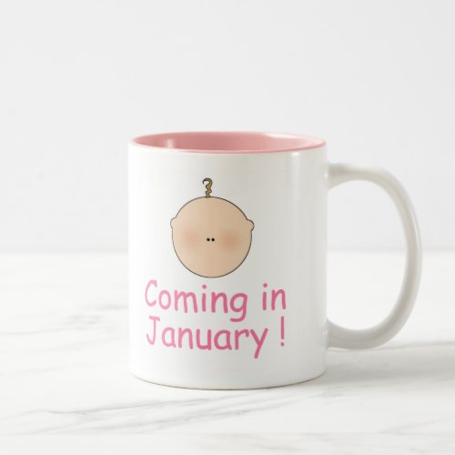 Cute Pink Baby In January Announcement Two_Tone Coffee Mug