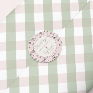 Cute Pink Baby Insect & Gingham Pattern Thank You Classic Round Sticker