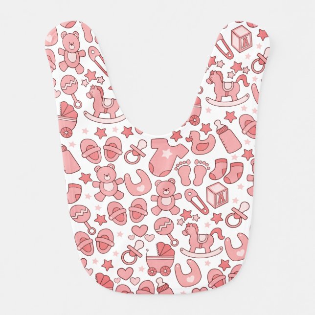 Cute Pink Baby Item Pattern Baby Bib (Front)