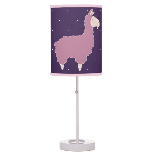 Cute Pink Baby Llama  White Dots Table Lamp