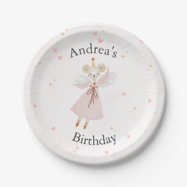 Cute Pink Baby Mouse Birthday Plates (Front)