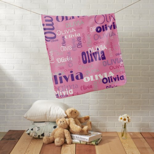 Cute Pink Baby Name Pattern Modern Baby Blanket