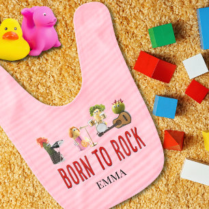 Cute pink baby newborn gift customised baby rocks bib