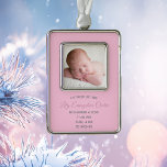 Cute Pink Baby Newborn Photo Keepsake Gift Christmas Ornament<br><div class="desc">Add your beautiful baby photograph on this chic pink baby girl photo birth announcement Christmas ornament keepsake gift with grey typography. Customize with birth details of your newborn under the picture.</div>