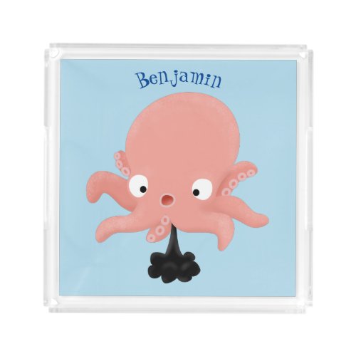 Cute pink baby octopus cartoon humour acrylic tray