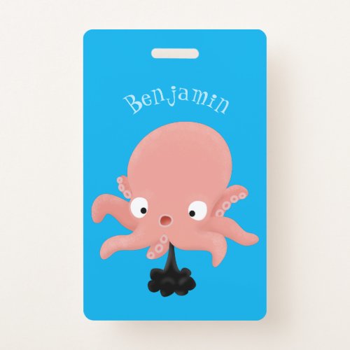 Cute pink baby octopus cartoon humour badge