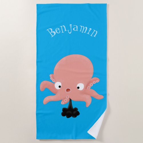 Cute pink baby octopus cartoon humour beach towel