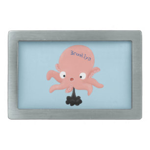 Cute pink baby octopus cartoon humour belt buckle