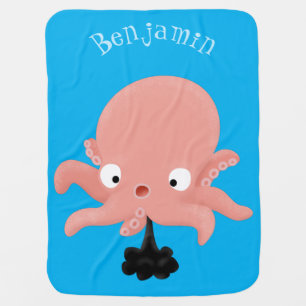Cute pink baby octopus cartoon humour blanket