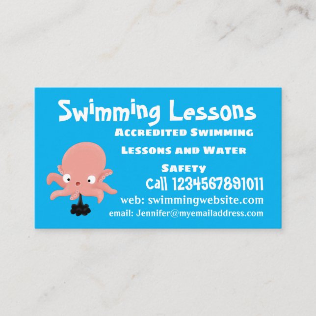 Cute pink baby octopus cartoon humour business card (Front)