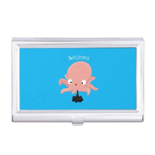 Cute pink baby octopus cartoon humour business card case