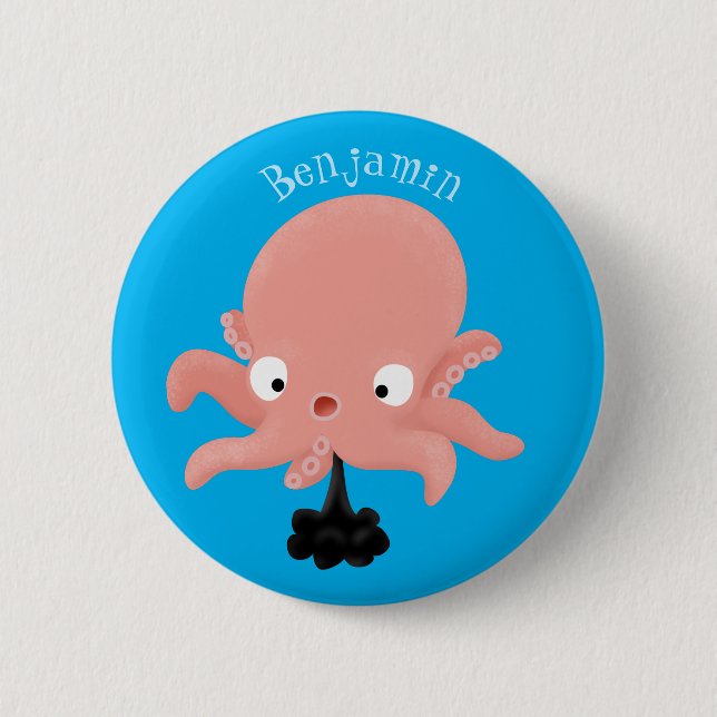 Cute pink baby octopus cartoon humour button (Front)
