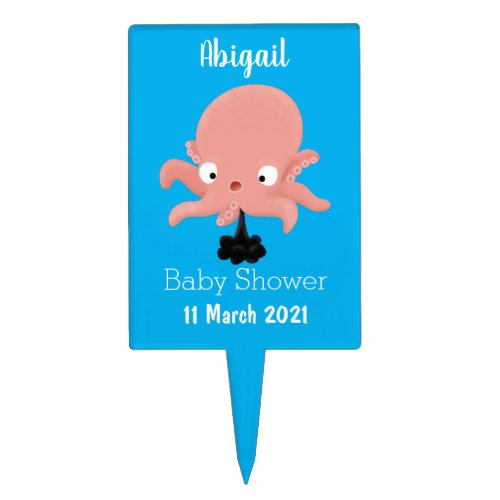 Cute pink baby octopus cartoon humour cake topper