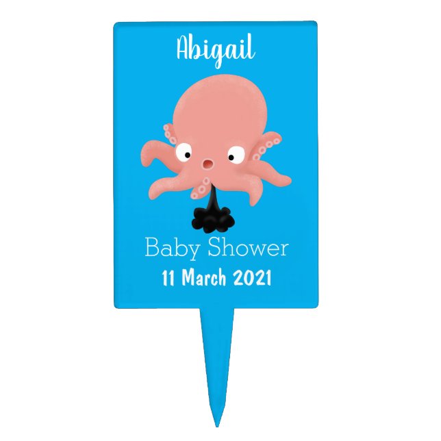 Cute pink baby octopus cartoon humour cake topper (Front)