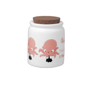 Cute pink baby octopus cartoon humour candy jar