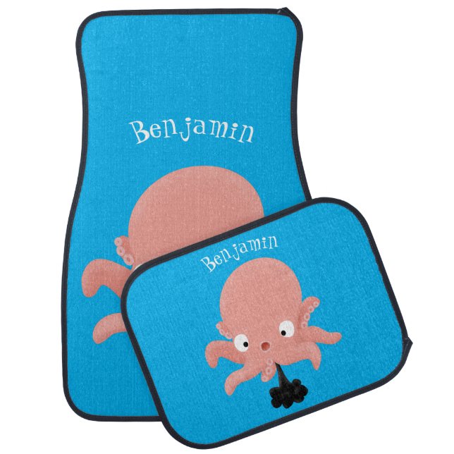 Cute pink baby octopus cartoon humour  car floor mat (Set)