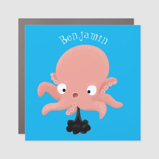 Cute pink baby octopus cartoon humour car magnet (Front)