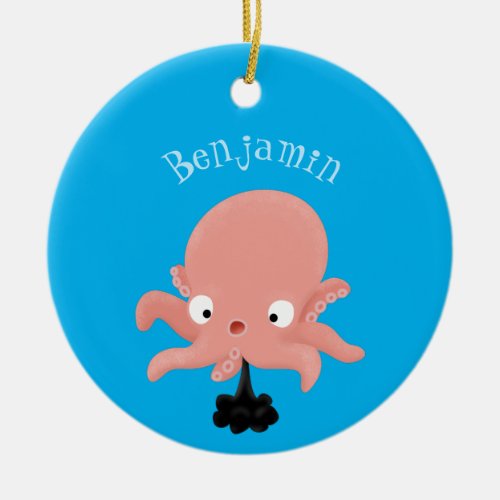 Cute pink baby octopus cartoon humour ceramic ornament