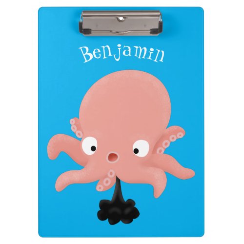 Cute pink baby octopus cartoon humour clipboard