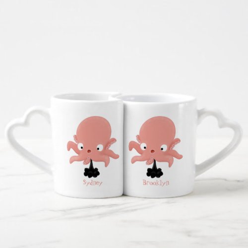 Cute pink baby octopus cartoon humour coffee mug set