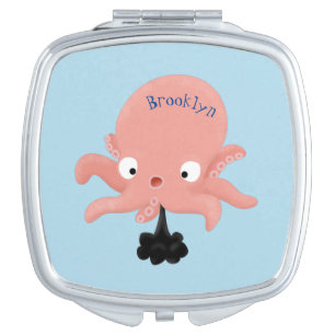 Cute pink baby octopus cartoon humour compact mirror