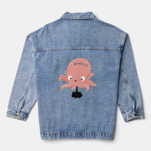 Cute pink baby octopus cartoon humour denim jacket
