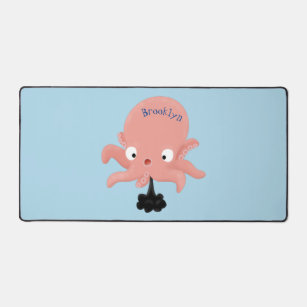 Cute pink baby octopus cartoon humour desk mat
