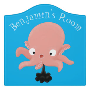 Cute pink baby octopus cartoon humour door sign
