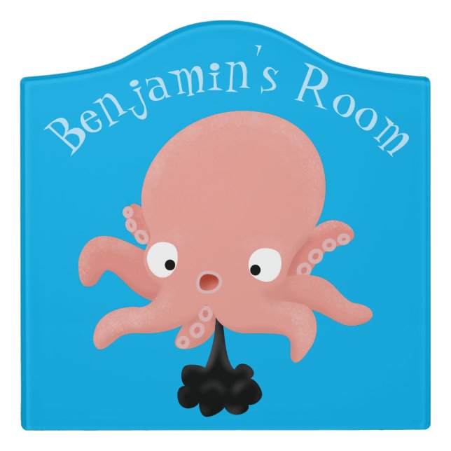 Cute pink baby octopus cartoon humour door sign (Large Crest Front)