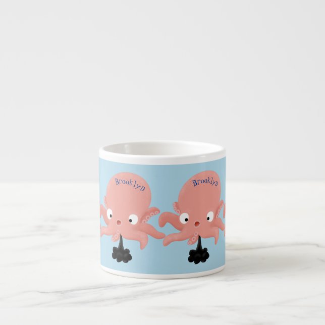 Cute pink baby octopus cartoon humour espresso cup (Front)