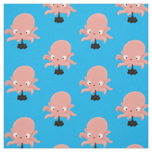 Cute pink baby octopus cartoon humour fabric