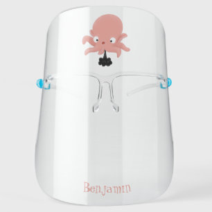 Cute pink baby octopus cartoon humour face shield