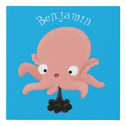 Cute pink baby octopus cartoon humour faux canvas print