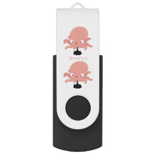 Cute pink baby octopus cartoon humour flash drive