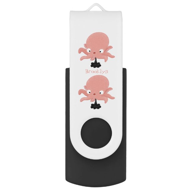 Cute pink baby octopus cartoon humour flash drive (Front Vertical)