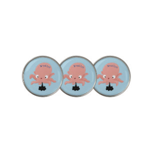 Cute pink baby octopus cartoon humour golf ball marker