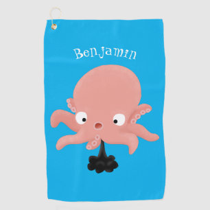 Cute pink baby octopus cartoon humour golf towel