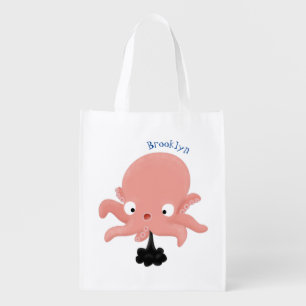 Cute pink baby octopus cartoon humour grocery bag