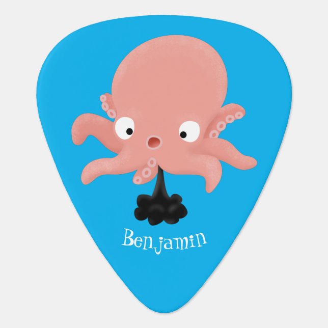 Cute pink baby octopus cartoon humour  guitar pick (Front)