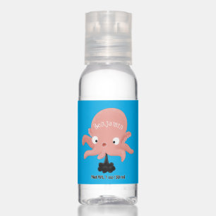 Cute pink baby octopus cartoon humour hand sanitizer