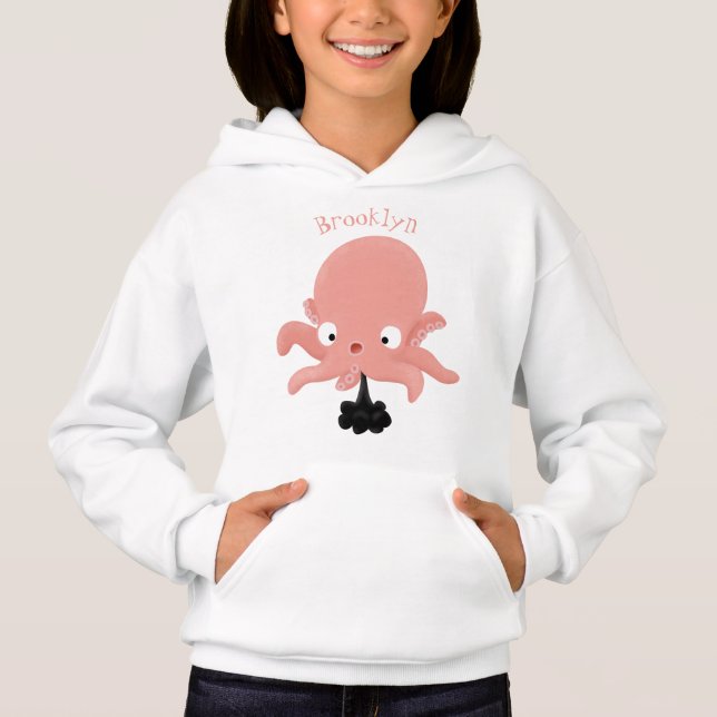 Cute pink baby octopus cartoon humour hoodie (Front)